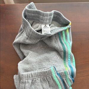 Like new! adidas Kids Gray Sweatpants with Teal & Aqua Stripe